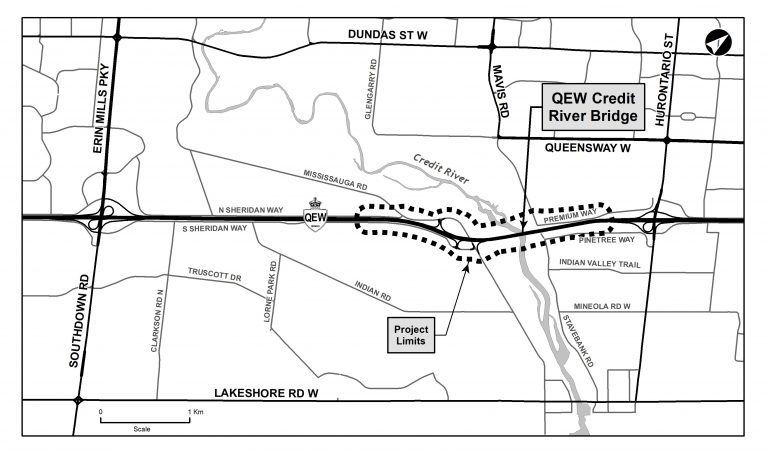 English version of the QEW Credit River Map
